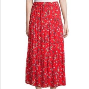 Beachlunchlounge Red Floral Midi Skirt Size Large
